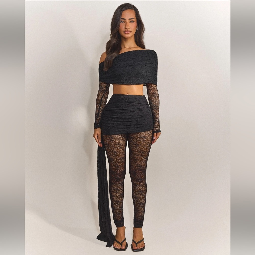 Mars the Label Zola Lace Black Off-Shoulder Two-Piece Set